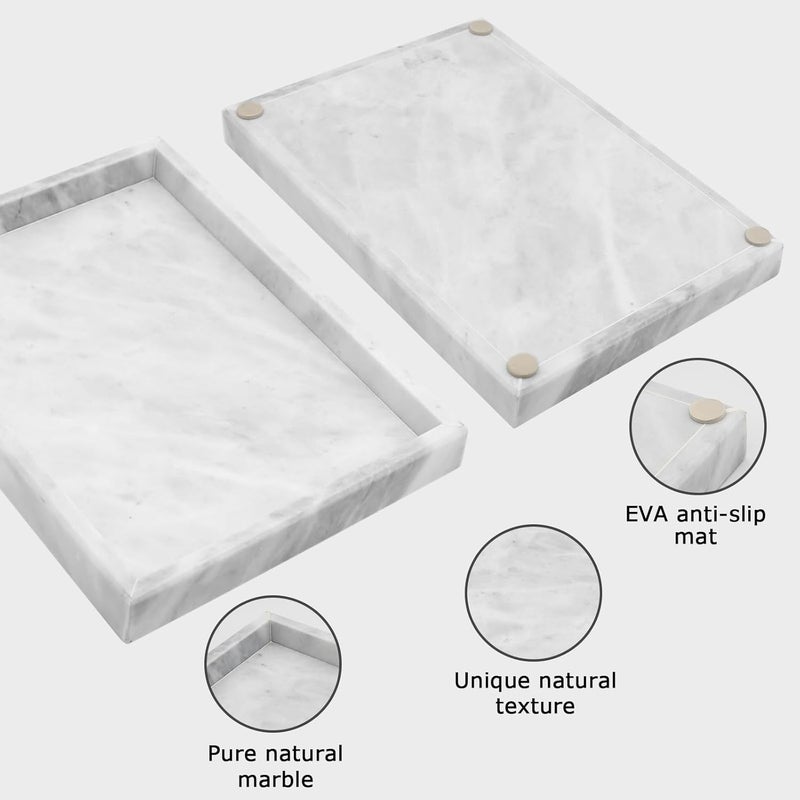 MULWR Marble Bathroom Tray,Pure Natural Marble Vanity Tray,Marble Tray for Kitchen Counter Non-Ceramic/Non-Resin,Stone Tray 12 x 8 inch (White) - Image 2
